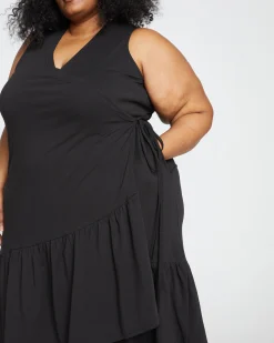 Tiered Twirl Wrap Dress Black