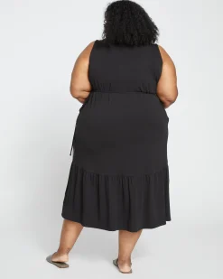 Tiered Twirl Wrap Dress Black