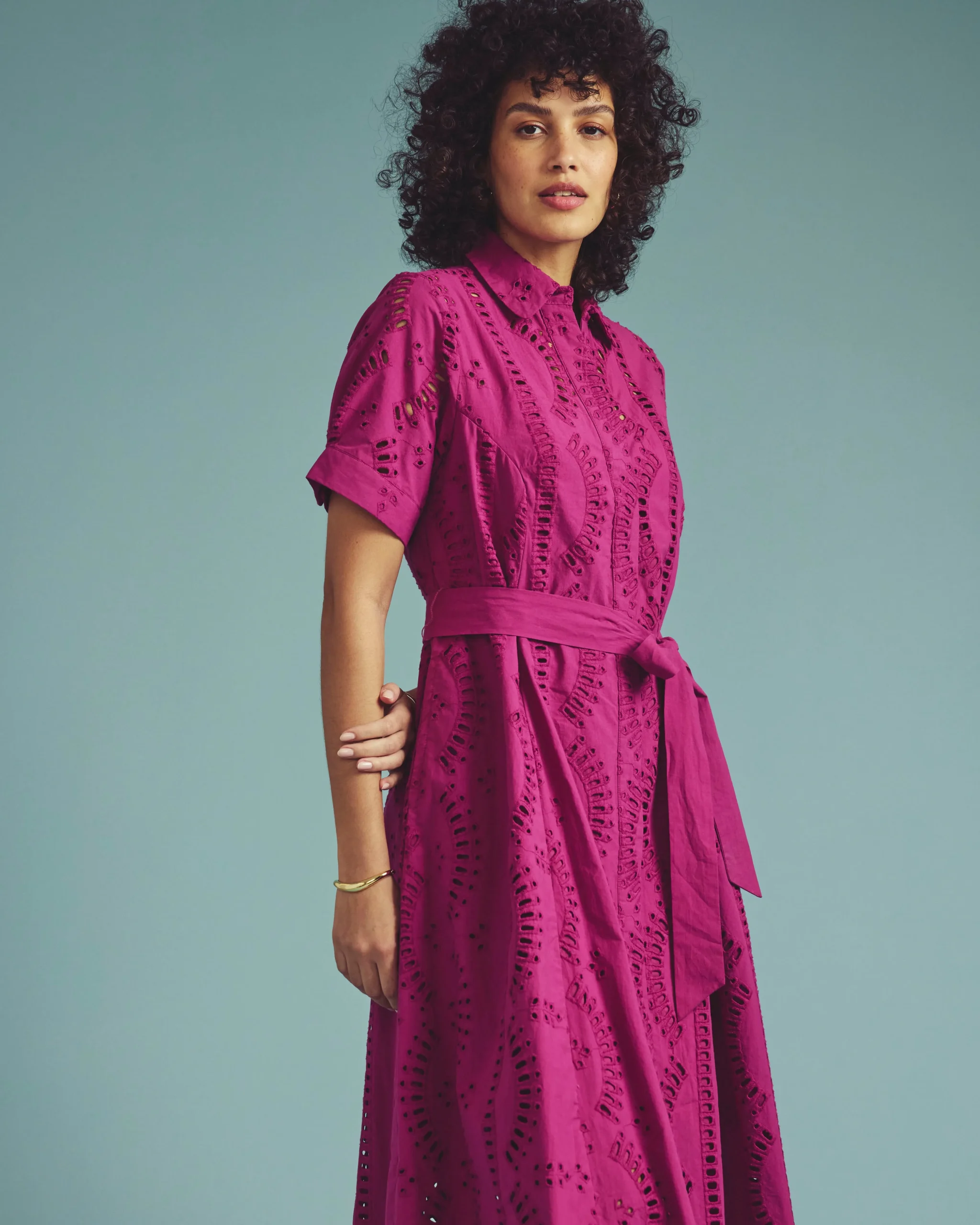 Tina Cotton Poplin Shirtdress Hyper Pink