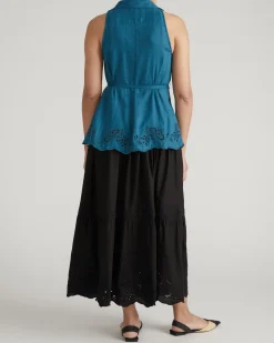 Tosca Embroidered Linen Blend Maxi Skirt Black
