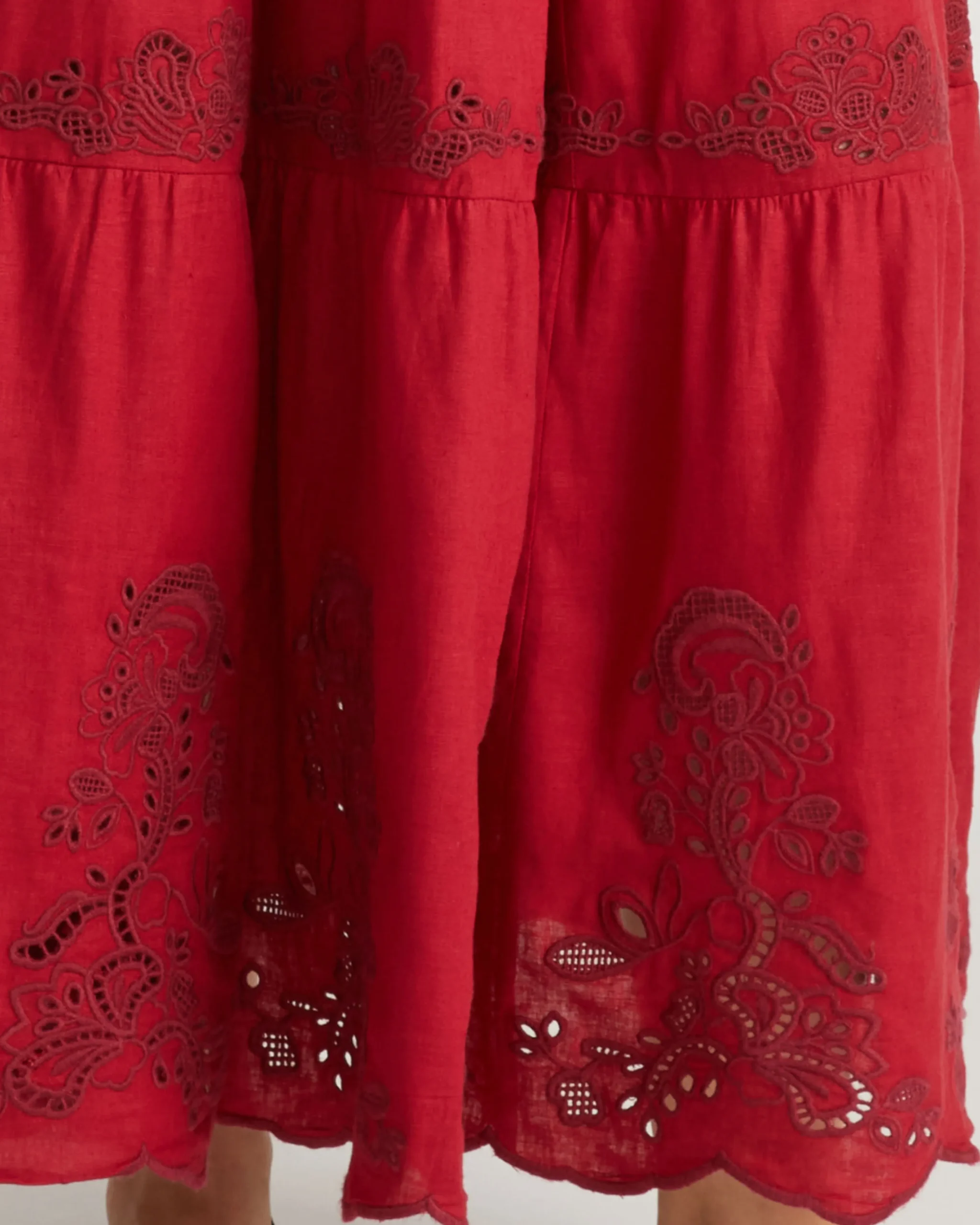 Tosca Embroidered Linen Blend Maxi Skirt Vibrant Red