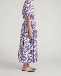 Tosca Linen Blend Maxi Skirt Purple Majolica Print