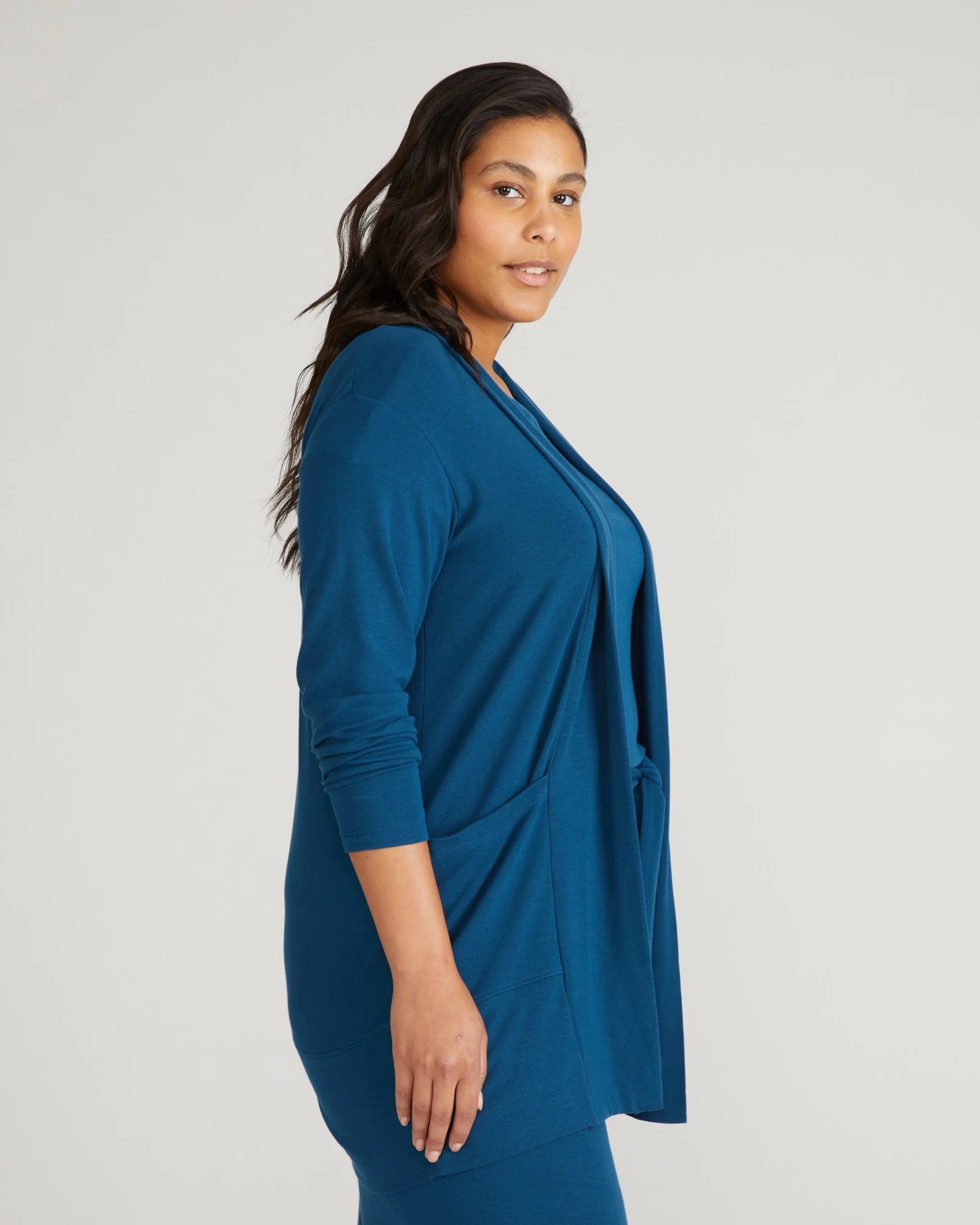 TravelKnit Minimalist Cardigan Blue Teal