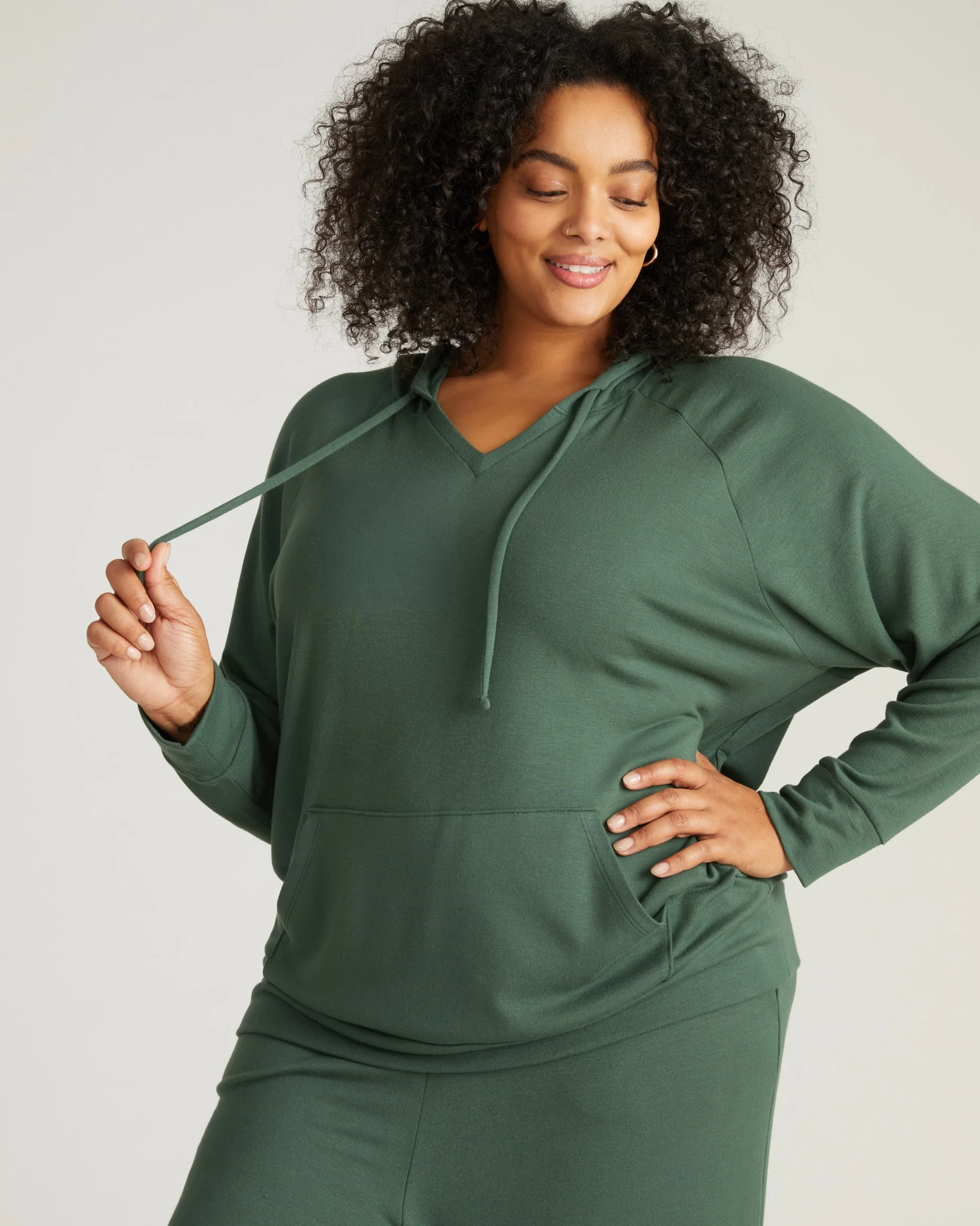 TravelKnit V Neck Hoodie Conifer