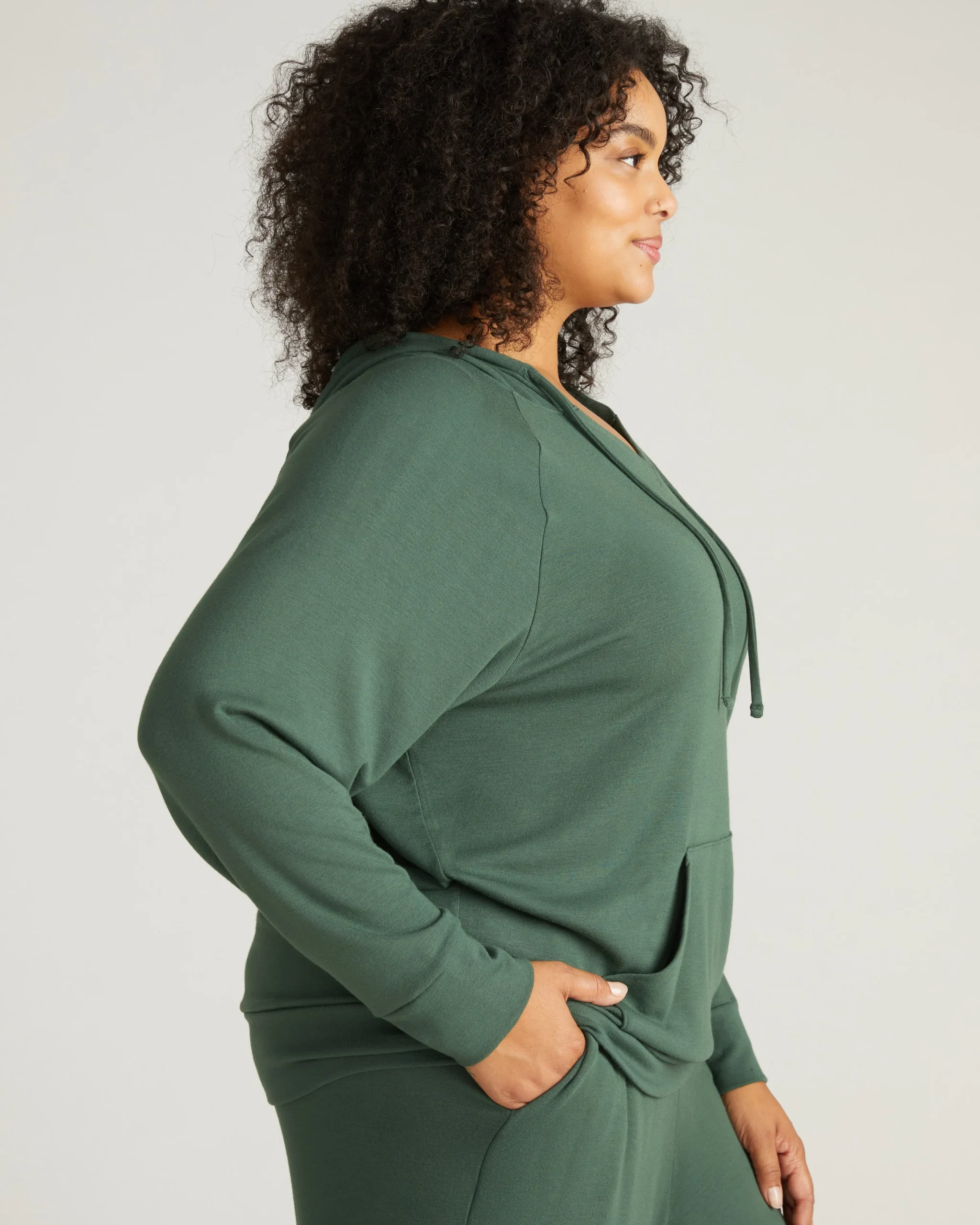 TravelKnit V Neck Hoodie Conifer