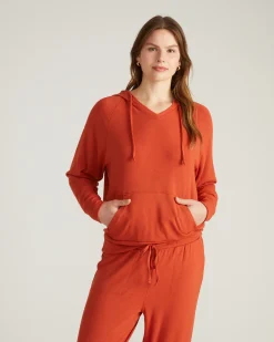 TravelKnit V Neck Hoodie Warm Russet