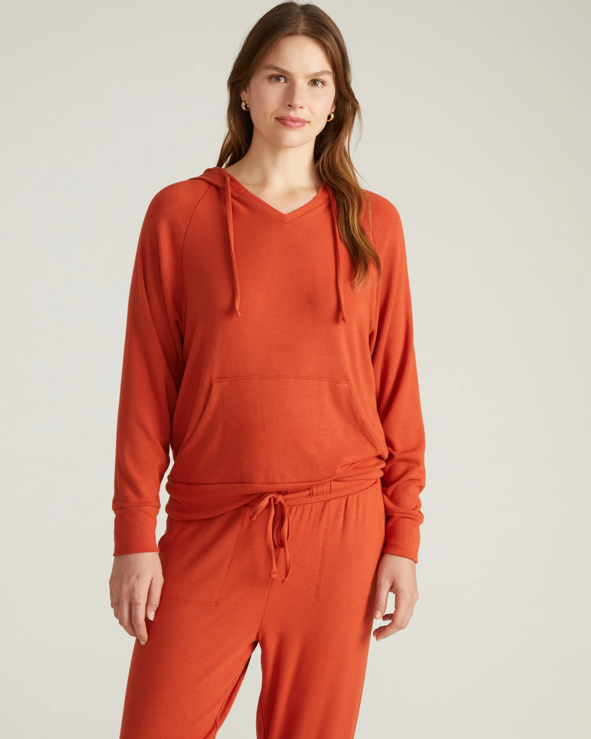 TravelKnit V Neck Hoodie Warm Russet