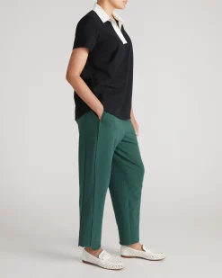 Varsity French Terry Polo Top Black/White