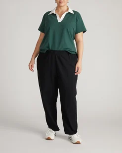 Varsity French Terry Polo Top Forest Green/White