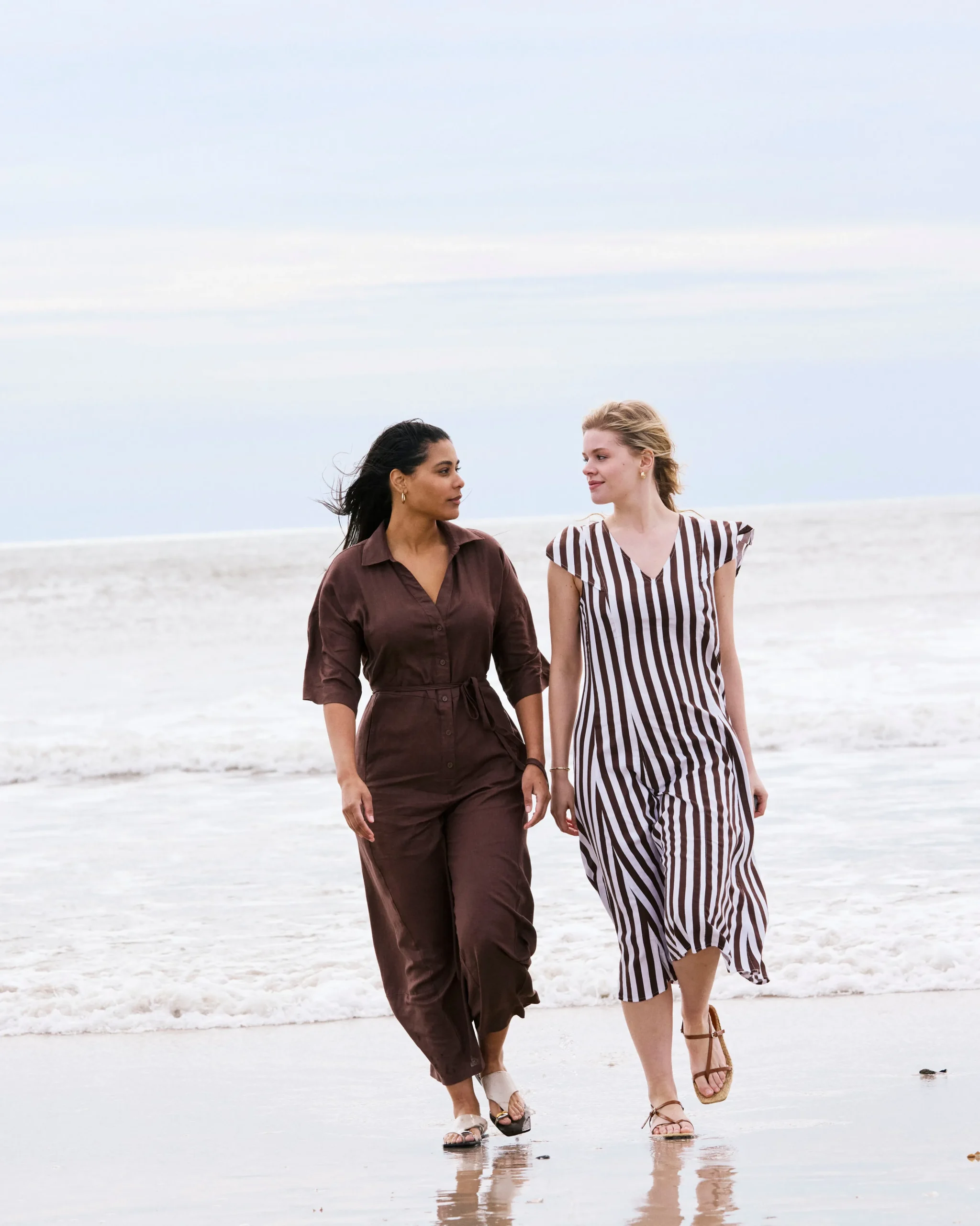 Victoria Linen Blend Dress Peppercorn Stripe
