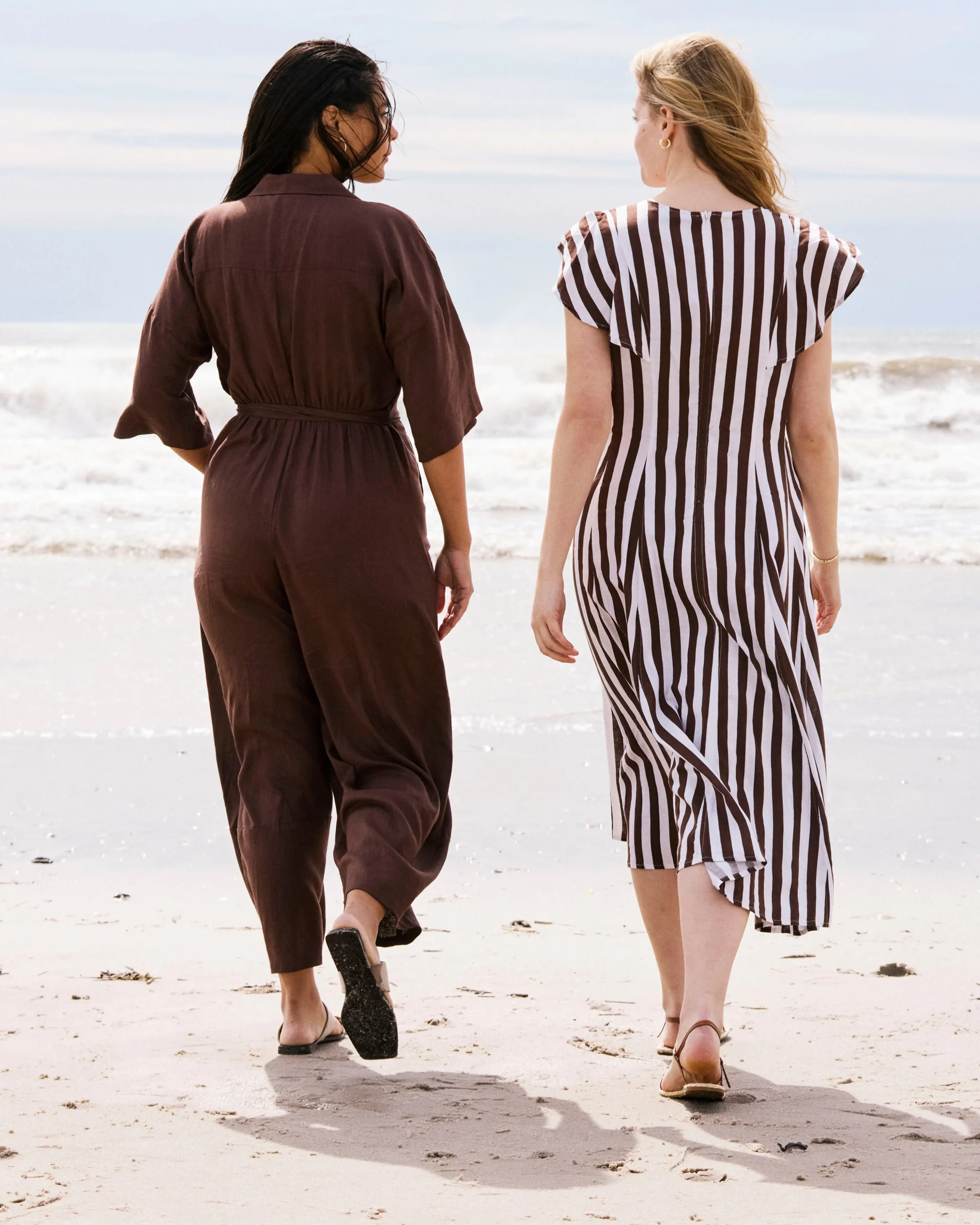 Victoria Linen Blend Dress Peppercorn Stripe