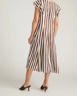 Victoria Linen Blend Dress Peppercorn Stripe