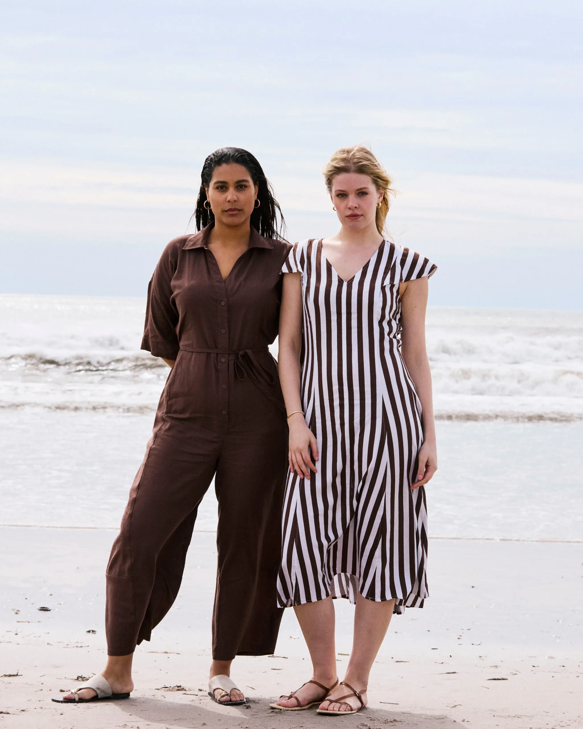 Victoria Linen Blend Dress Peppercorn Stripe