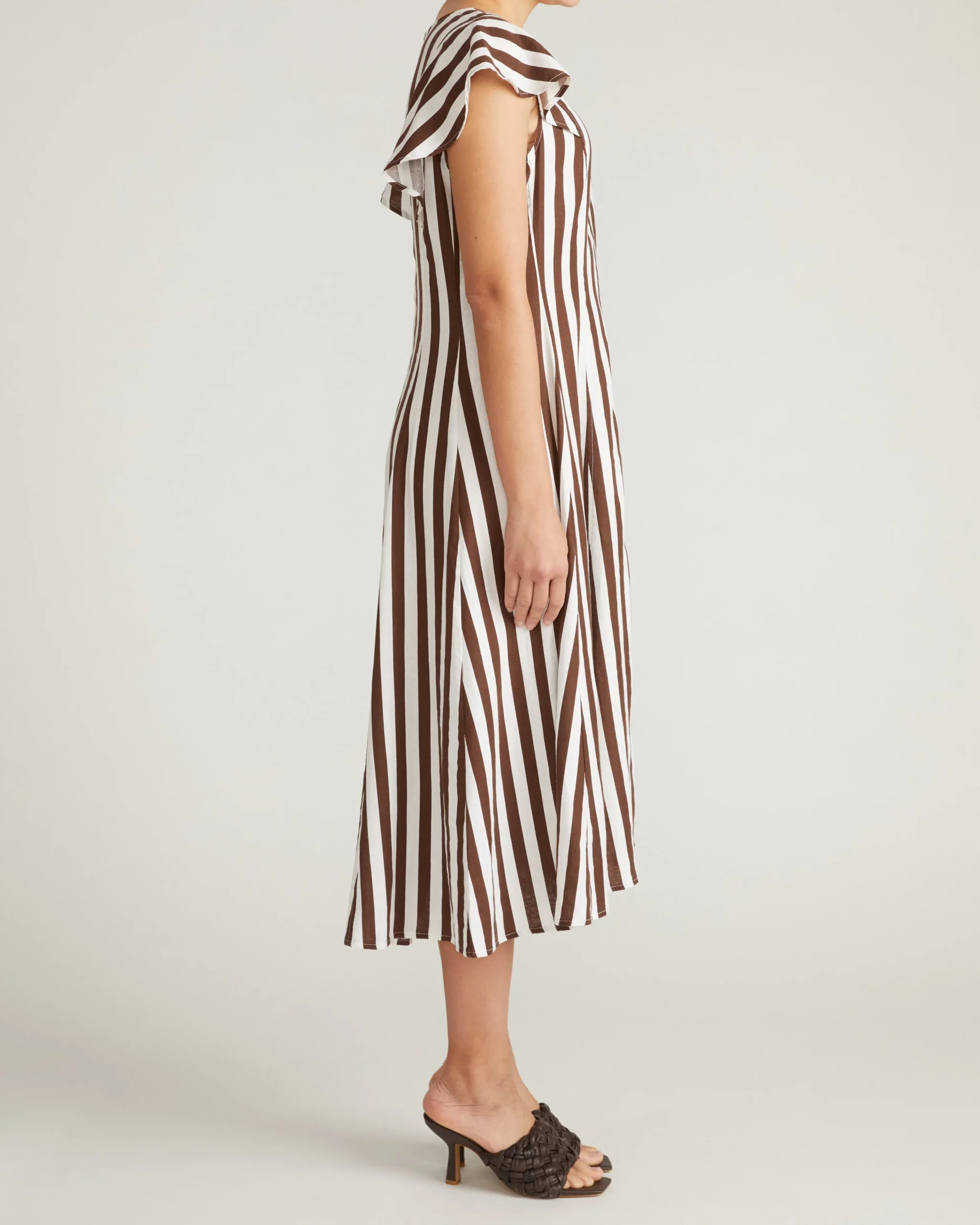 Victoria Linen Blend Dress Peppercorn Stripe
