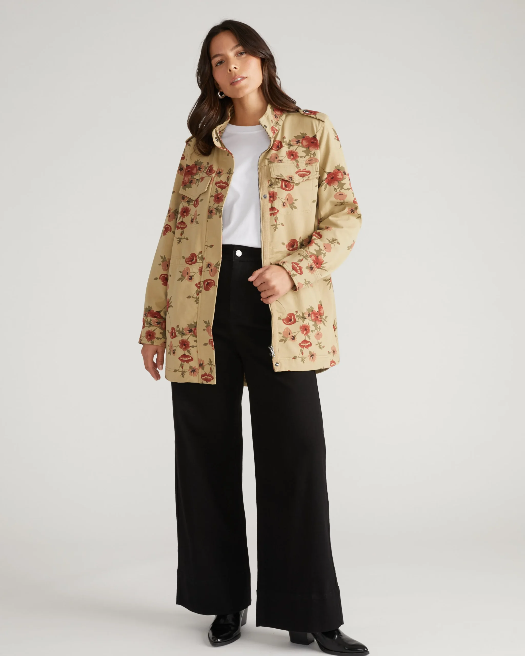 Vineyard Stretch Cotton Twill Jacket Wild Flower Bouquet Print