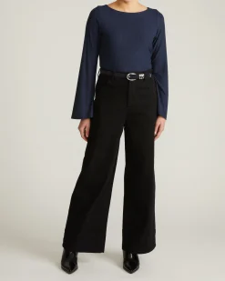 Yasmin Flare Sleeve Ribbed Top Midnight