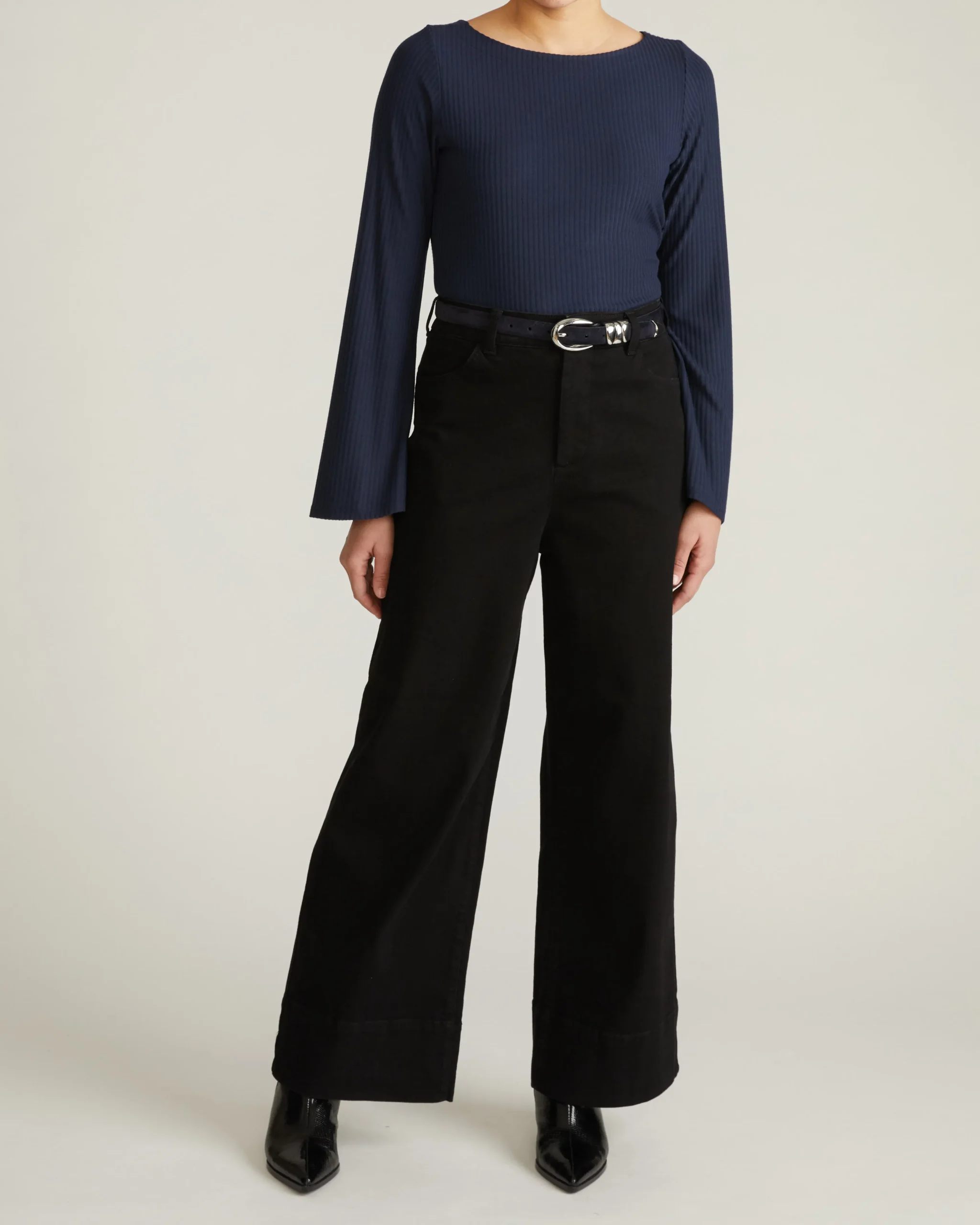 Yasmin Flare Sleeve Ribbed Top Midnight
