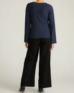 Yasmin Flare Sleeve Ribbed Top Midnight