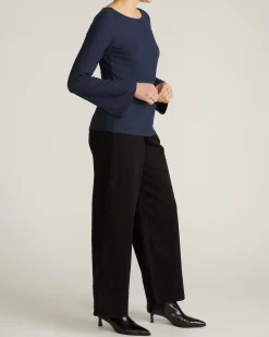 Yasmin Flare Sleeve Ribbed Top Midnight