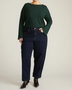 Yasmin Flare Sleeve Ribbed Top Forest Green