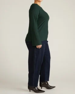 Yasmin Flare Sleeve Ribbed Top Forest Green