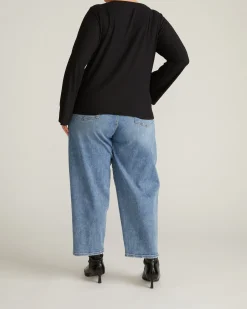 Yasmin Flare Sleeve Ribbed Top Black